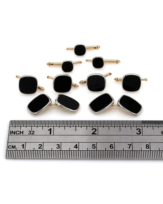 Onyx Cufflinks and Studs in Gold